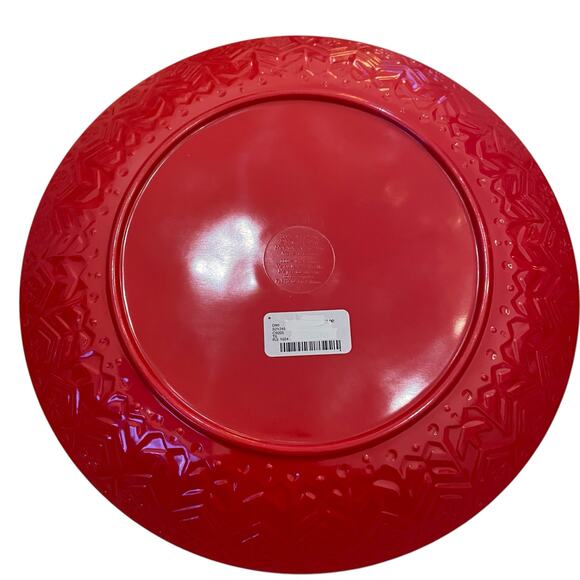 Holiday Red & White Melamine 11in Dinner Plates Set of 4 Christmas Snow New - Picture 9 of 10